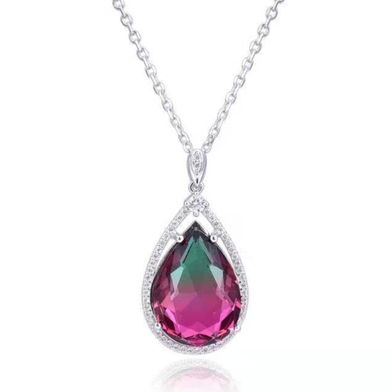 925 sterling bạc tổng hợp tourmaline đá quý mặt dây chuyền phụ nữ vòng cổ