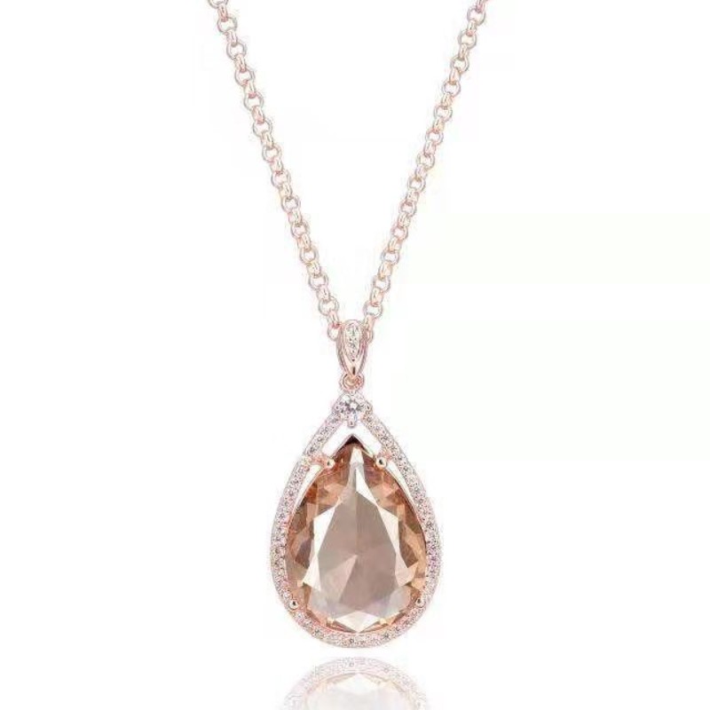 925 sterling bạc champagnly tổng hợp pha lê đá quý mặt dây chuyền phụ nữ vòng cổ