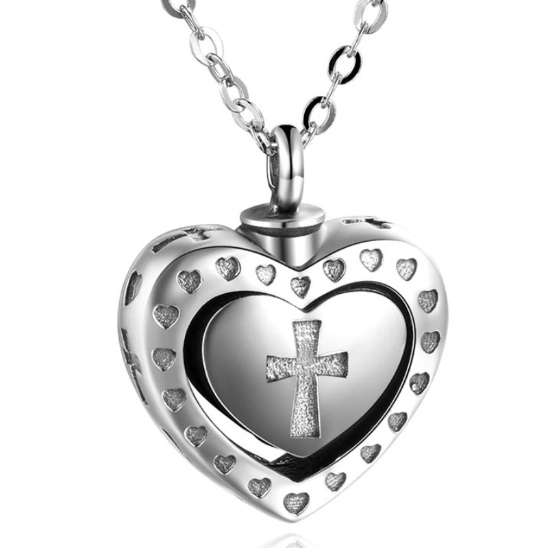 Dây chuyền hỏa táng 925 sterling bạc bộ nhớ trái tim chéo mặt dây chuyền hỏa táng cho tro