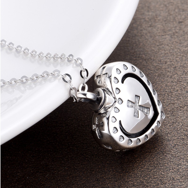 Dây chuyền hỏa táng 925 sterling bạc bộ nhớ trái tim chéo mặt dây chuyền hỏa táng cho tro